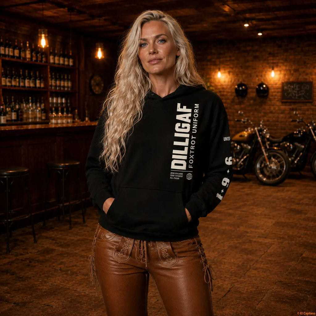 DILLIFU Hoodie - Señoras – Black – black_dilligaffu_front_frau – El Capitano