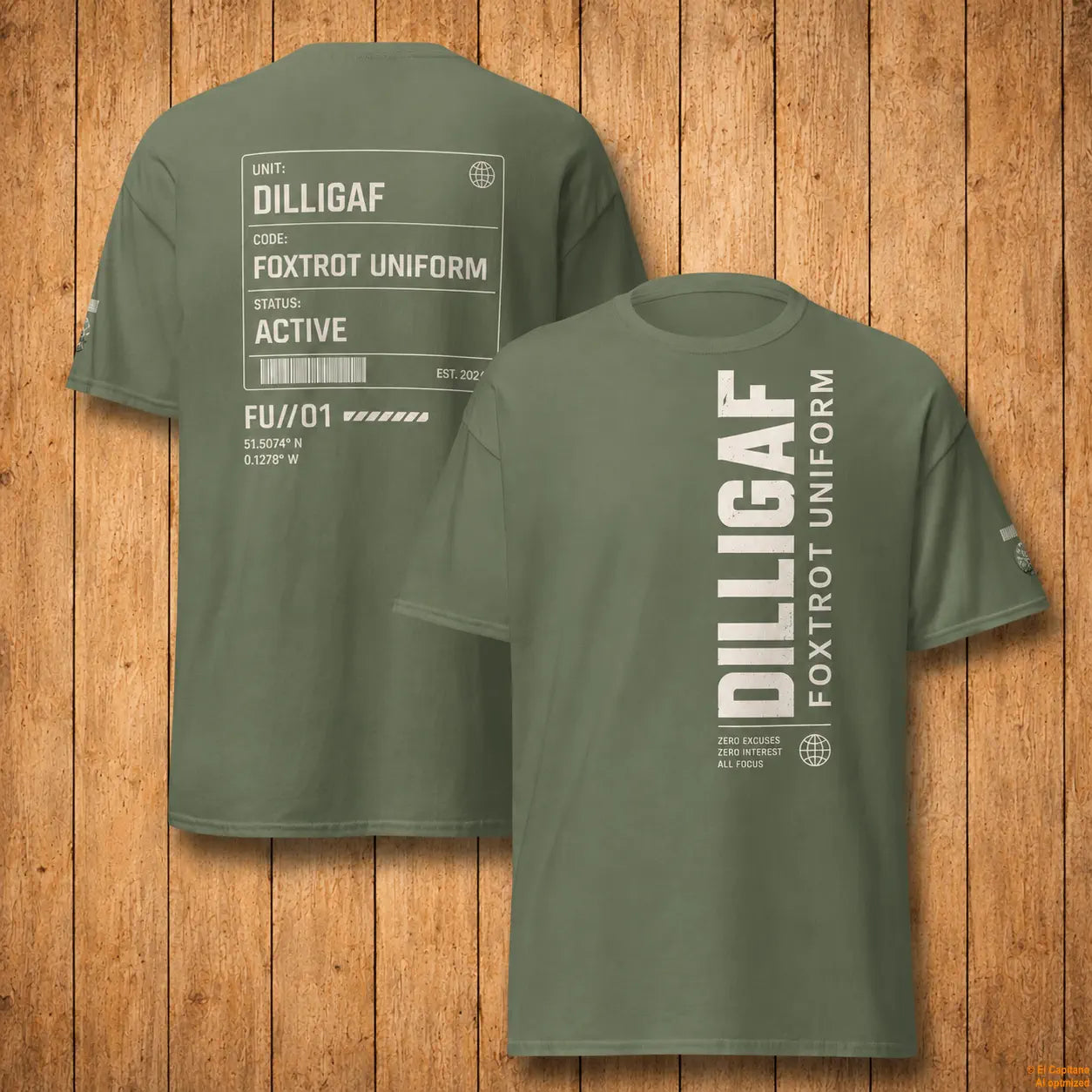 DILLI FU Tee – Señoras – – military-green_dilligaffu_holz – El Capitano