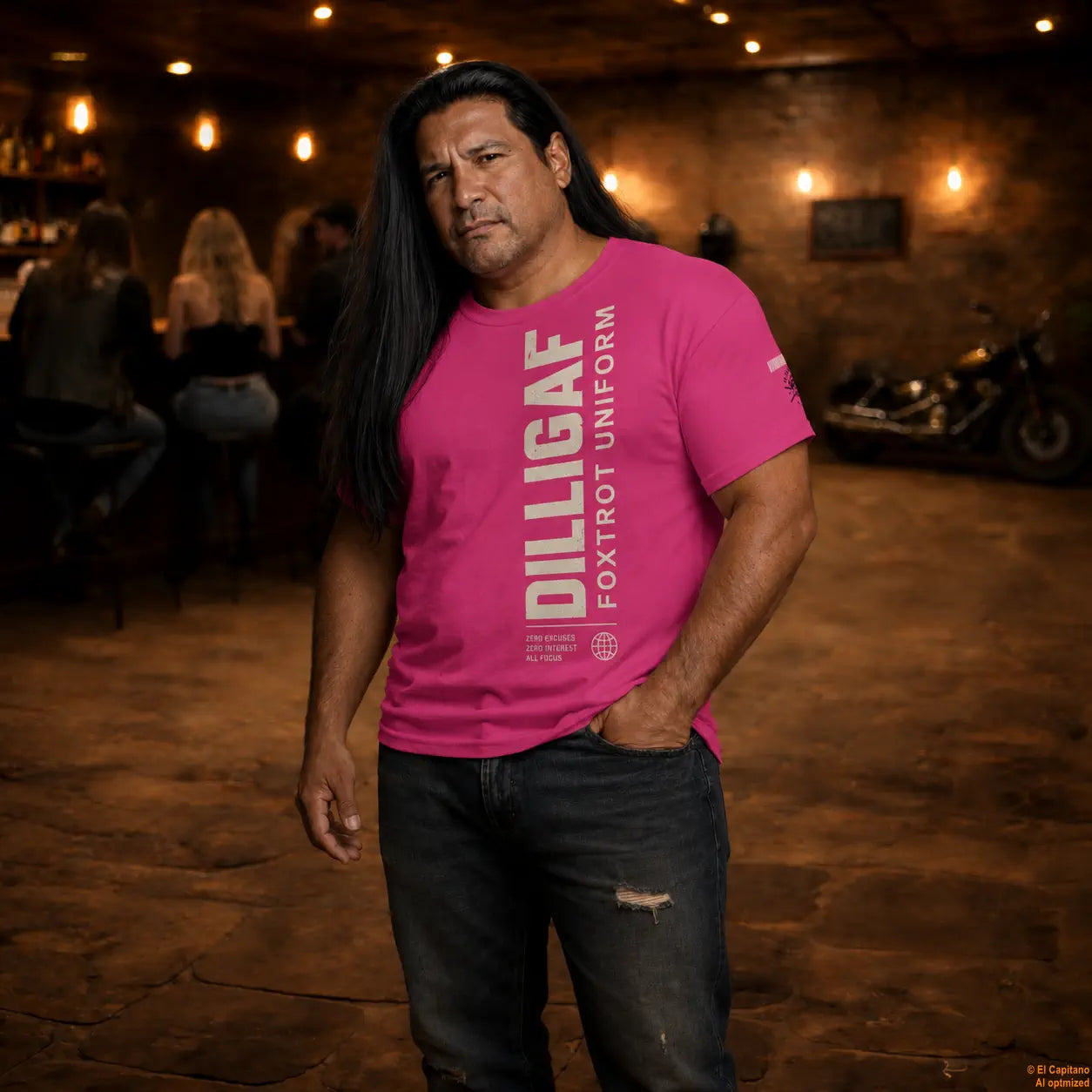 DILLI FU Tee - Caballeros – Punch Pink – punch_pink_dilligaffu_front_mann – El Capitano