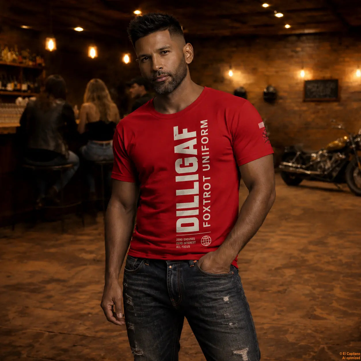 DILLI FU Tee - Caballeros – Red – red_dilligaffu_front_mann – El Capitano