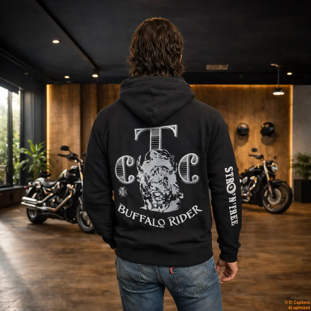 CTC Buffalo Rider Zip Hoodie – Caballeros – – schwarzbackhalbbuffalobikermann – El Capitano