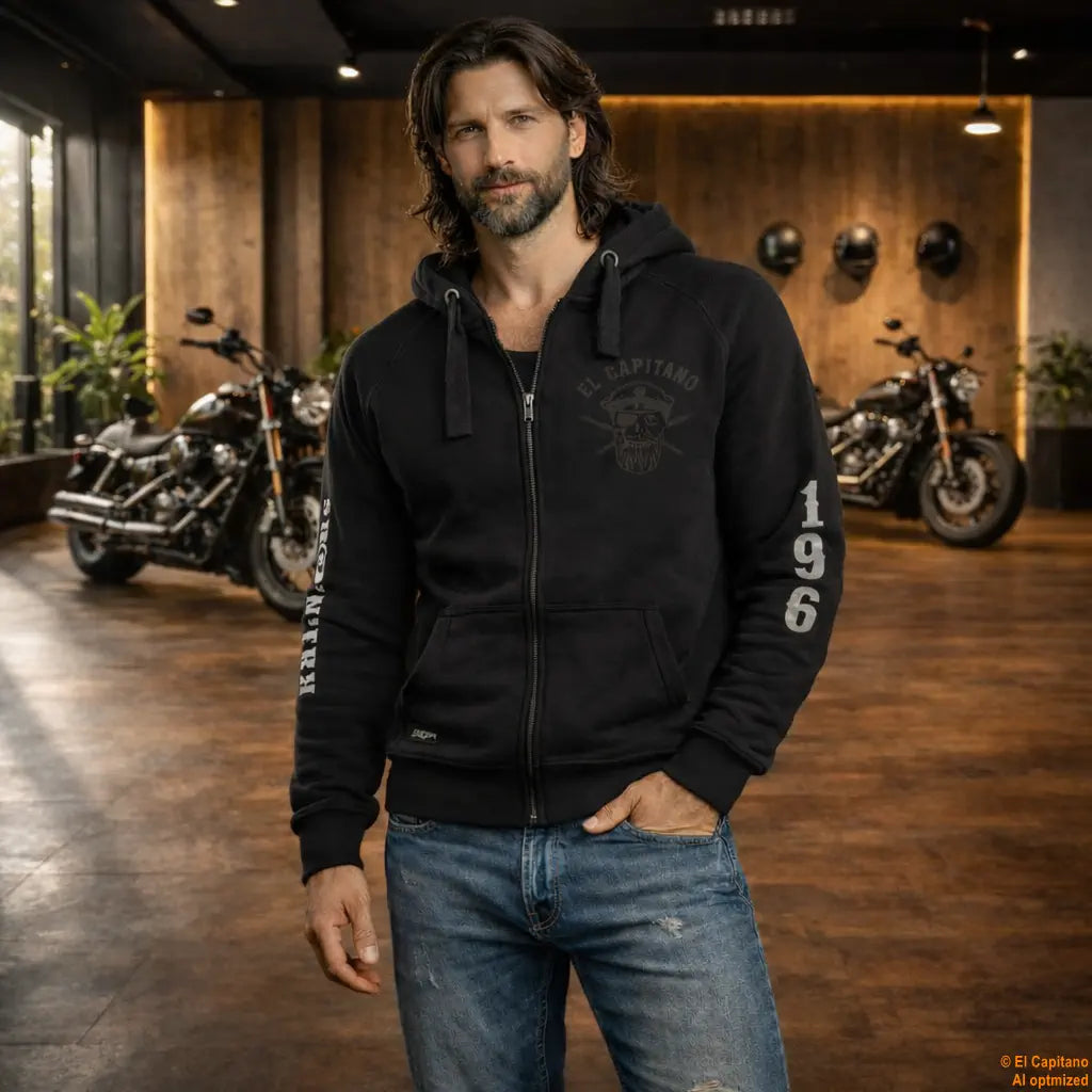CTC Buffalo Rider Zip Hoodie – Caballeros – – schwarzfronthalbbuffalobikermann – El Capitano